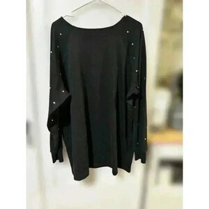 Quacker Factory Black Rhinestone Embellished Tunic‎ Blouse, Size 2X